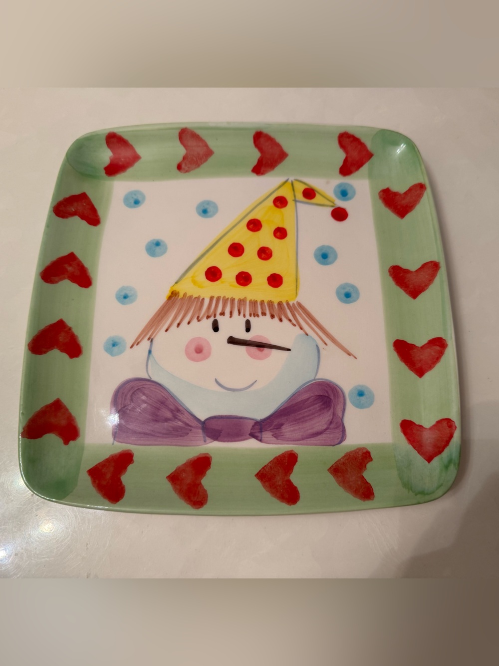 Marco e Cristina Made in Italy Hand-Painted Square Ceramic Plate 8.5" Clown